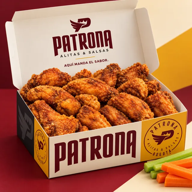 Caja llena de 20 alitas Patrona con apio y zanahoria