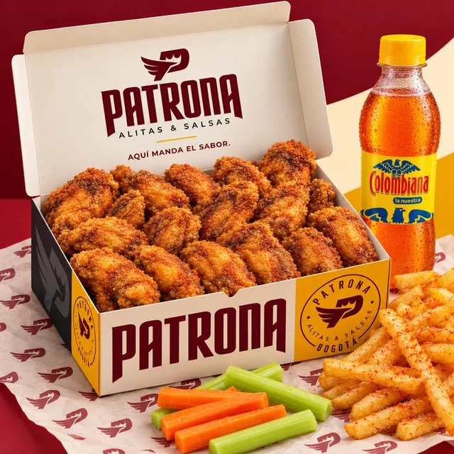 Combo de 20 alitas Patrona con papas a la francesa y gaseosa